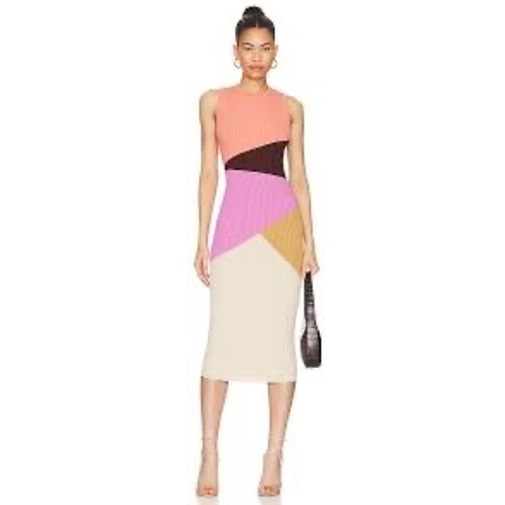 MINKPINK Evie Colorblock Rib Knit Midi Dress Medium